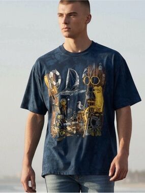 Vintage Ragtops Nautical TieDye Single Stitch Blue Graphic T-shirt Men’s Size XL